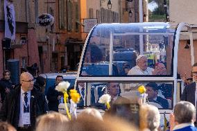 Pope Francis arrives at the Santa Maria Assunta Cathedral - Ajaccio