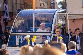 Pope Francis arrives at the Santa Maria Assunta Cathedral - Ajaccio