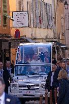 Pope Francis arrives at the Santa Maria Assunta Cathedral - Ajaccio