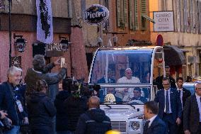 Pope Francis arrives at the Santa Maria Assunta Cathedral - Ajaccio