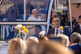 Pope Francis arrives at the Santa Maria Assunta Cathedral - Ajaccio