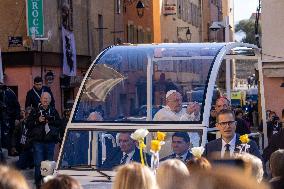 Pope Francis arrives at the Santa Maria Assunta Cathedral - Ajaccio