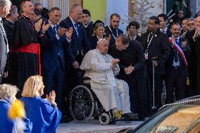 Pope Francis arrives at the Santa Maria Assunta Cathedral - Ajaccio