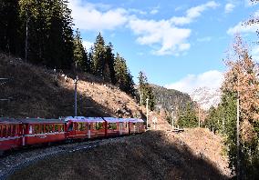 Swiss Alps Bernina Express Scenic Train Route