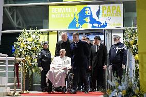 Pope Francis Meets Emmanuel Macron At Ajaccio Airport - France