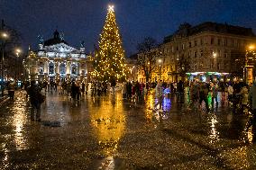 The Main Christmas Tree In Lviv, Ukraine