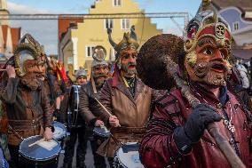 Annual Traditional Perchtenlauf In Grafing, Munich Metropolitan Area