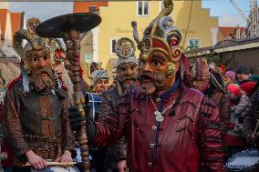 Annual Traditional Perchtenlauf In Grafing, Munich Metropolitan Area