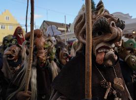 Annual Traditional Perchtenlauf In Grafing, Munich Metropolitan Area