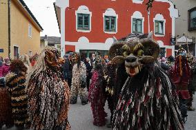 Annual Traditional Perchtenlauf In Grafing, Munich Metropolitan Area