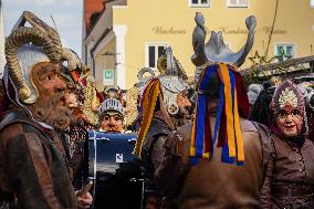 Annual Traditional Perchtenlauf In Grafing, Munich Metropolitan Area