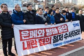 Democratic Party Holds Press Conference On Yoon Suk-yeol Rebellion Investigation In South Korea