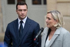 Marine Le Pen And Jordan Bardella After A Meeting With PM Bayrou - Paris