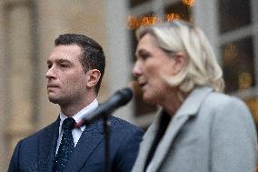 Marine Le Pen And Jordan Bardella After A Meeting With PM Bayrou - Paris