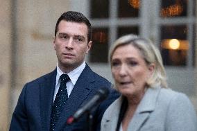 Marine Le Pen And Jordan Bardella After A Meeting With PM Bayrou - Paris