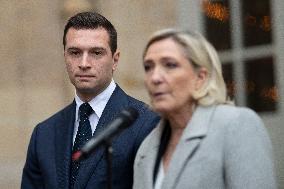 Marine Le Pen And Jordan Bardella After A Meeting With PM Bayrou - Paris