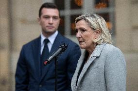 Marine Le Pen And Jordan Bardella After A Meeting With PM Bayrou - Paris