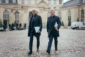 Laurent Wauquiez and Mathieu Darnaud arrives to Meet PM Bayrou - Paris AJ