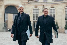 Laurent Wauquiez and Mathieu Darnaud arrives to Meet PM Bayrou - Paris AJ