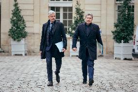 Laurent Wauquiez and Mathieu Darnaud arrives to Meet PM Bayrou - Paris AJ