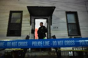 NYPD Crime Scene Investigators At Scene Of 32-year-old Woman Dead And A 49-year-old Man Wounded In A Shooting Inside Of A Buildi