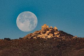 Cold Full Moon Over Rocca Calascio, Italy