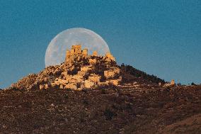 Cold Full Moon Over Rocca Calascio, Italy