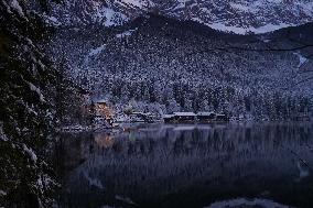 Winter At The Bavarian Eibsee Alpine Lake