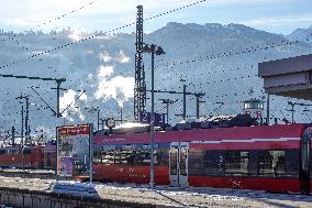 Deutsche Bahn Regional Train At An Alpine Train Station