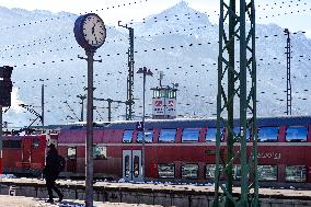 Deutsche Bahn Regional Train At An Alpine Train Station