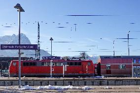 Deutsche Bahn Regional Train At An Alpine Train Station