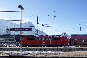 Deutsche Bahn Regional Train At An Alpine Train Station