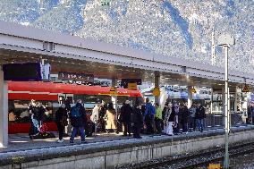 Deutsche Bahn Regional Train At An Alpine Train Station