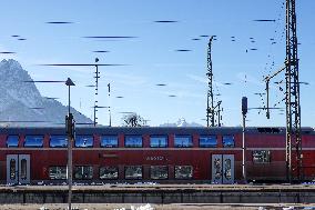 Deutsche Bahn Regional Train At An Alpine Train Station