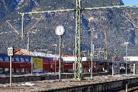 Deutsche Bahn Regional Train At An Alpine Train Station