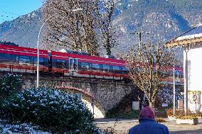 Regional Train Crossing In Garmisch-Partenkirchen