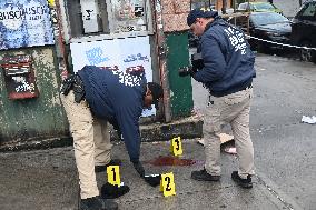 NYPD Crime Scene Investigators At The Scene Of 34-year-old Man Fatally Stabbed Outside Of Mucho Lucio Deli Grocery On Sutter Ave