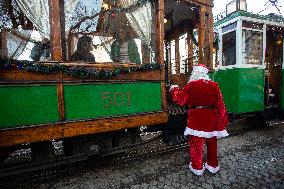 Christmas Retro Tram In Sofia.