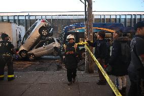 MTA New York City Bus And Vehicle Crash In Bedford-Stuyvesant Section Of Brooklyn New York