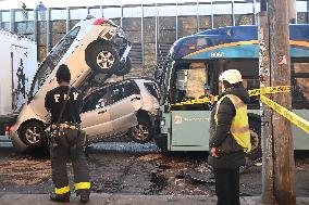 MTA New York City Bus And Vehicle Crash In Bedford-Stuyvesant Section Of Brooklyn New York