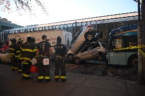 MTA New York City Bus And Vehicle Crash In Bedford-Stuyvesant Section Of Brooklyn New York