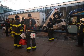 MTA New York City Bus And Vehicle Crash In Bedford-Stuyvesant Section Of Brooklyn New York