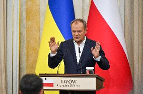 Press conference of Volodymyr Zelenskyy and Donald Tusk in Lviv