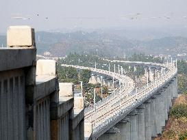 Yichang-Xingshan High-Speed Railway Under Construction in Yichang