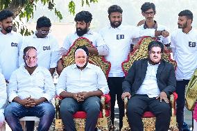 Indian National Congress (INC) Workers During A Protest Against The Indian Industrialist Gautam Adani And Prime Minister Narendr