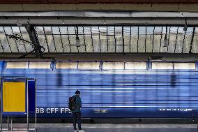 Passenger Waiting At Zurich Central Train Station