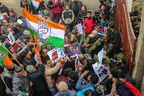 Congress Party Protests Over Amit Shah's Remarks On Ambedkar In Srinagar