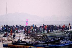 Indian People Take Boat Ahead of the upcoming Maha Kumbh Mela