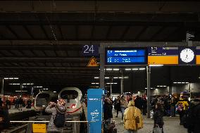 Travelers At Munich Central Station During The Temporary Suspension Of Train Services