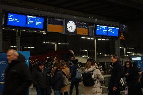 Travelers At Munich Central Station During The Temporary Suspension Of Train Services